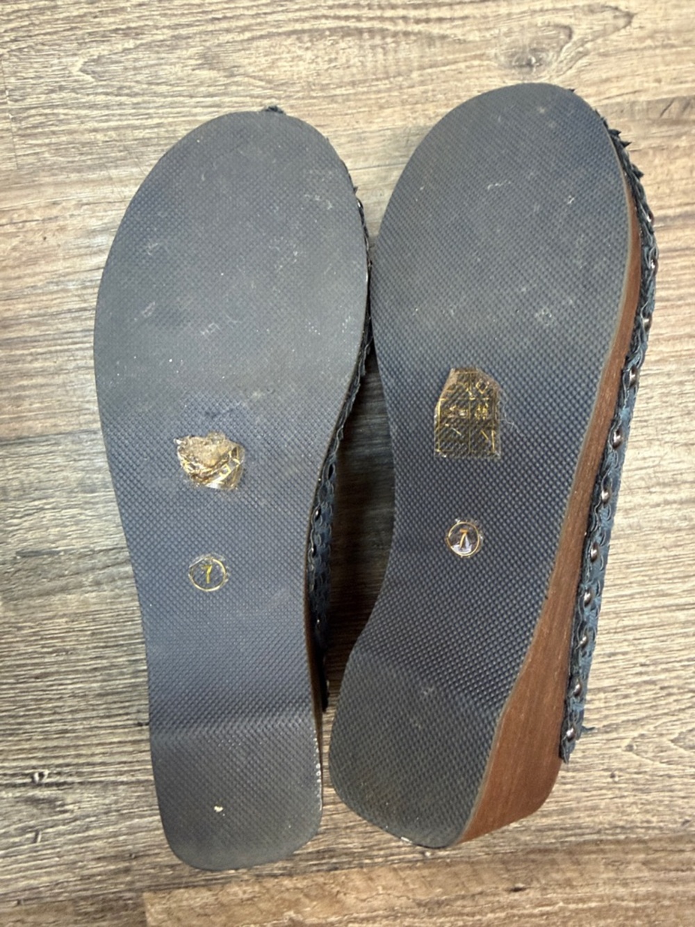 Anthropologie Kelsi Dagger Brooklyn Boulder Navy Heeled Mules Shoe Size 7 - Picture 8 of 9
